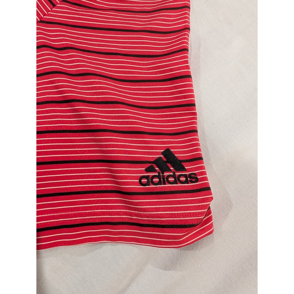 Adidas Mens Large Red Black Striped Golf‎ Polo Shirt Cobble Creek Short Sleeve - Picture 5 of 8